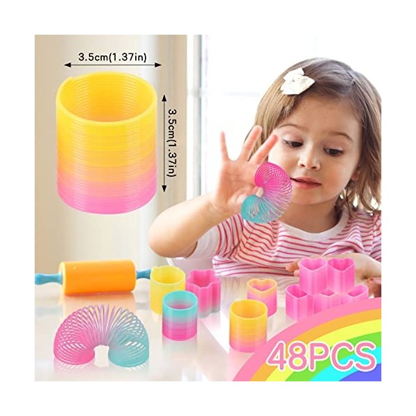 QUOTRE 48 Pièces Mini Jouets de Printemps, Plastique Arc-en-Ciel Jouets, Ressorts Magiques Rainbow Jouet Ressorts Magique pou