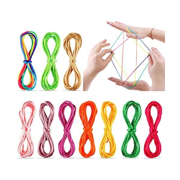 NAOLIU 10 Pièces Corde à Doigts, élastique Ztringz Jouet, Cats Cradle Corde, Jeux De Ficelle, Corde à Doigts, Ztringz Jeu de 