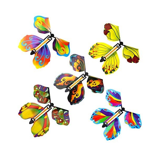 QINREN Lot de 20 jouets Flying Butterfly Toy,Wind Up Butterfly Toy,Bande élastique puissante,Papillon,Couleurs vives,Wind Up 