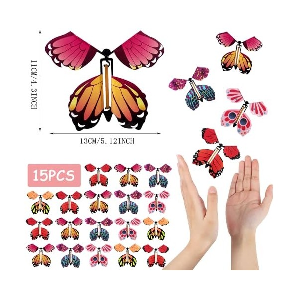 Hyxodjy 15 Pièces Papillon Volant Magique,Jouet Papillon Magique Jouets élastique Papillon Jouets Papillons Magiques Surprise