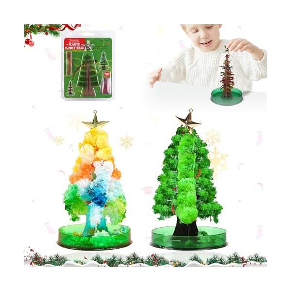 2 Sapin de Noël Magique,ACTOYS Cristal Magique Arbre de Noël,Sapin en Papier coloré,Mini Jouet Fantaisie,Cadeau de Noël pour 
