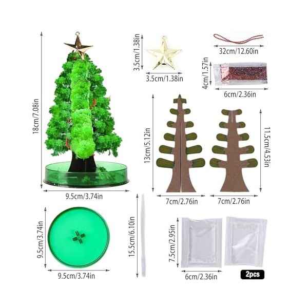 2 Sapin de Noël Magique,ACTOYS Cristal Magique Arbre de Noël,Sapin en Papier coloré,Mini Jouet Fantaisie,Cadeau de Noël pour 