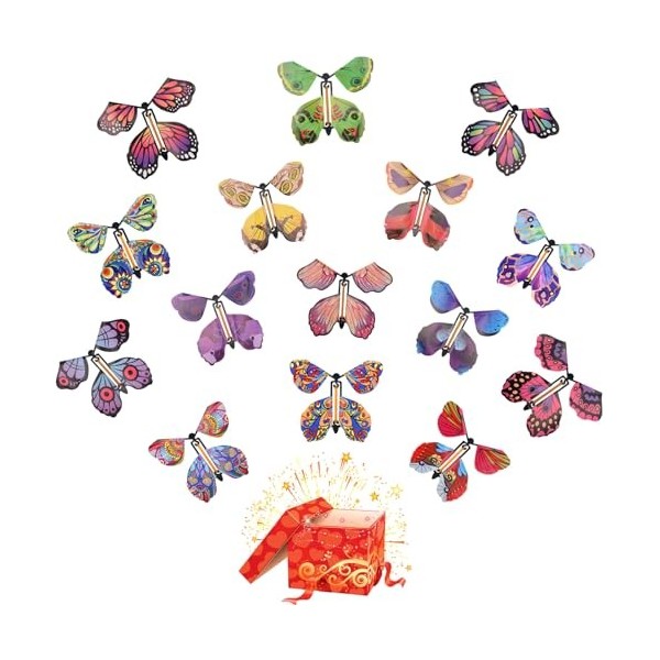 Lot de 15 papillons volants magiques YTOOK - Carte papillon avec bande en caoutchouc - Jouet volant magique pour accessoires 