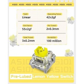 MAGIC-REFINER AS101 V2 Pré-lubrifié Switches pour Clavier Mécanique, Tactile Switch, 3 Pin 42gf, Transparente, Ressort Prolon