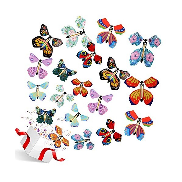 Allgut Flying Butterfly Toy, 40 pièces Magic Butterfly Card Wind Up Butterfly Toy double face couleurs vives cartes papillon 