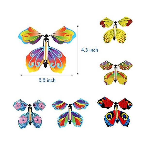 Allgut Flying Butterfly Toy, 40 pièces Magic Butterfly Card Wind Up Butterfly Toy double face couleurs vives cartes papillon 