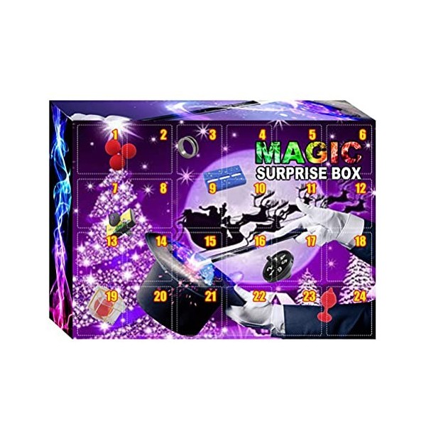 Dapuly Calendrier de lAvent de Noël, 24 pièces Magician Tricks Kit daccessoires pour débutant Magic Prop Performance Show C