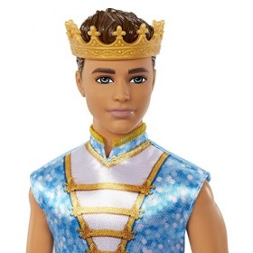 Barbie Ken Prince Poupée brune avec couronne dorée, tunique bleue et bottes de cavalier, conte de fées, Jouet Enfant, Dès 3 a