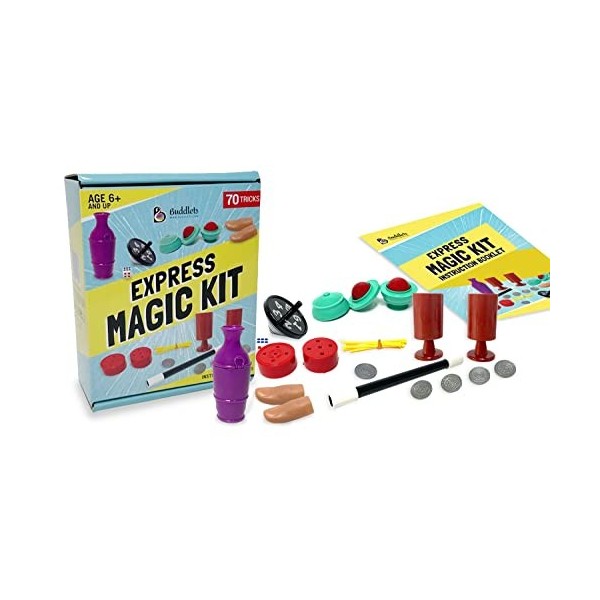 BUDDLETS Kit de magie Express pour enfants avec jusquà 70 tours époustouflants inclus, avec notre baguette magique pour votr