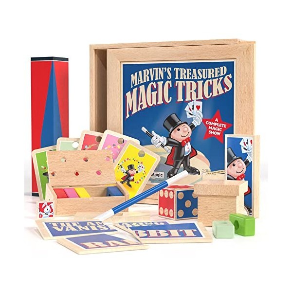 Marvins Magic - Treasured Tricks Wooden Magic Tricks Set for Kids | Includes Escaping Coloured Blocks, Vanishing Rabbit Illu