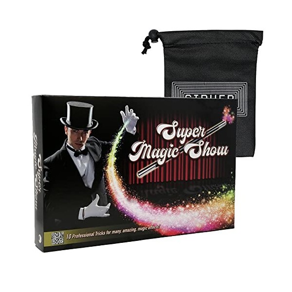 Super Magic Set – Ensemble de magie pour débutant avec 10 tours différents – Comprend un sac de cartes Cipher