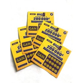 FG Humour Farces et Attrapes X 5 Faux Tickets Gagnants BIG 5 avec Faux Gain de 10000€ à 50000 € Cartes à gratter pour Blague 