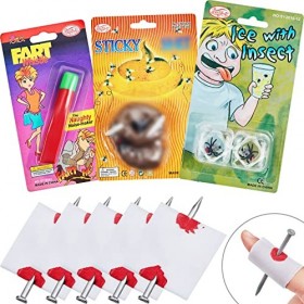 8 Pièces Ensemble de Jouets Blague Classiques, Comprenant 5 Pièces Faux Ongle à Travers Le Doigt, Mouche de Cube de Glace, Si