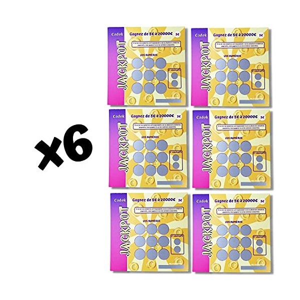 Cadok Jeu Faux Tickets gagnants x 6 Carte à gratter Humour Farces et Attrapes 10 * 10 cm Papier 300 grs/m Originale Idée Pran