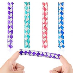 Skylety 4 Pièces Finger Traps en Bois Chinois Classiques Attrape Doigts de Couleurs Assorties pour Faveurs et Fournitures de 