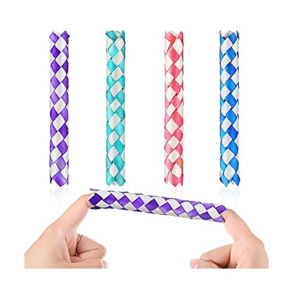 Skylety 4 Pièces Finger Traps en Bois Chinois Classiques Attrape Doigts de Couleurs Assorties pour Faveurs et Fournitures de 