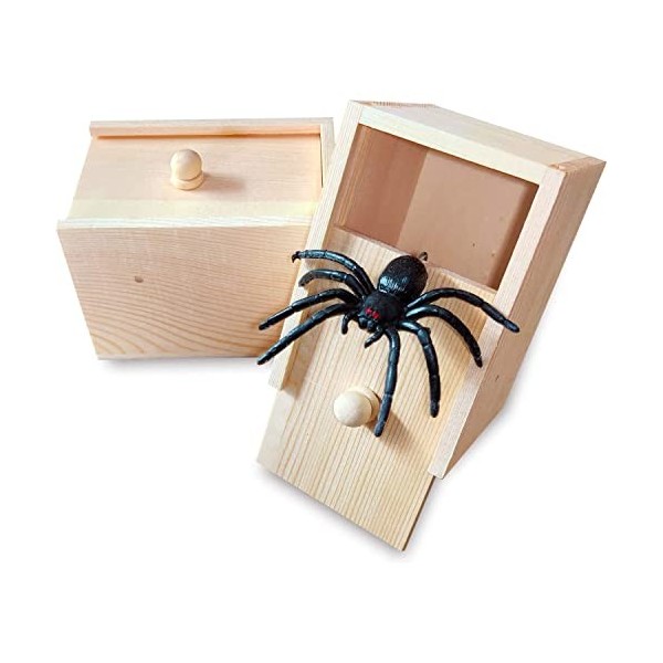 Original Cup® - Boite Surprise Araignée Spider Prank - Conçue 100% en Bois et Fabriquée à la Main - Idée Cadeau Drôle pour En