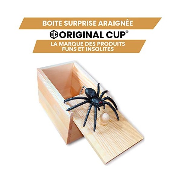 Original Cup® - Boite Surprise Araignée Spider Prank - Conçue 100% en Bois et Fabriquée à la Main - Idée Cadeau Drôle pour En