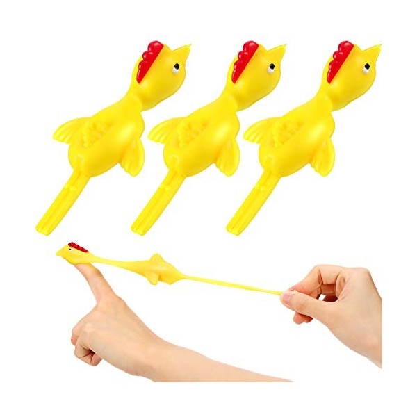 3 Pièces Poulet Catapulte Poulet Volant Jouet Flick Jouet de Poulet en Caoutchouc Poulet Catapulte Nouveauté Poulet Extensibl