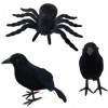 UZSXHJ Halloween Corbeau Noir, Halloween Araignée Poilue, 3Pcs Accessoires Réalistes pour Halloween, Farces Et Attrapes Décor