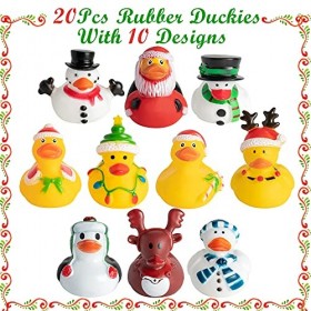 Haooryx Lot de 20 canards de Noël en caoutchouc - Décoration de fête pour enfants - Pour salle de classe, cadeau danniversai