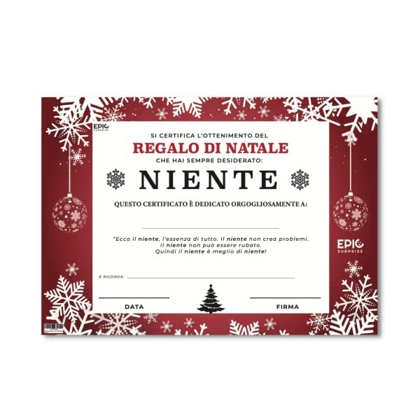 Epic Surprise Idée cadeau Noël rien pour blague géante, cadeau Noël rien, certifié aucune affiche, prenez le tour de votre am