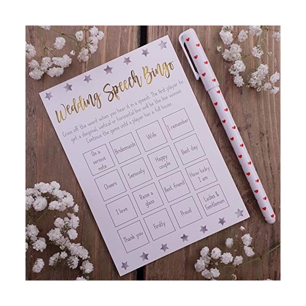 Hunts England Jeu de blagues pour le jour du mariage – « Wedding Speech Bingo » – Tout le monde gagne ! – La collection Milan