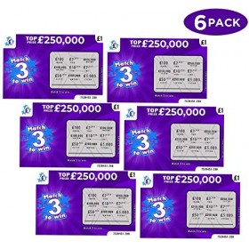 Lot de 6 fausses cartes à gratter - Billet de loterie gagnant - Chaque carte semble gagner 100 000 £ ou 250 000 £