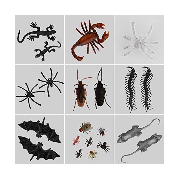 Kalolary 150 Pièces Araignées En Plastique Noir Bugs Halloween Prank Jouets, Réaliste Faux Insectes Rats Chauves-souris Cafar