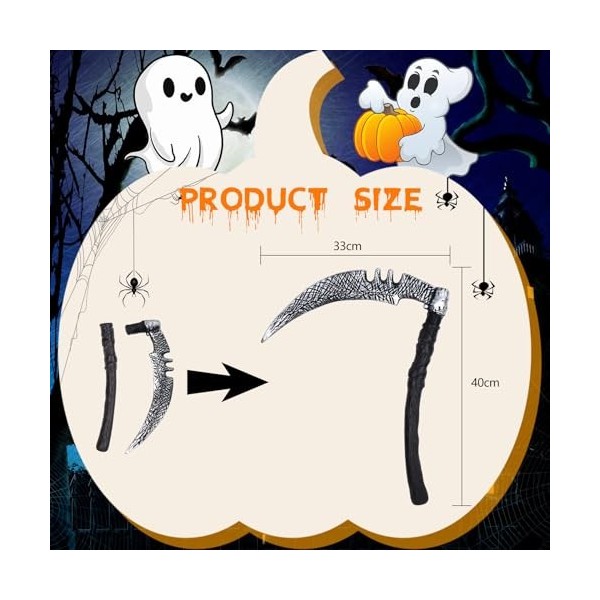 Ctxtqtdt Faucille Halloween 35cm, Faux Faucheuse dhalloween, Faucille Plastique Halloween Réutilisable, Simulation Faucille 