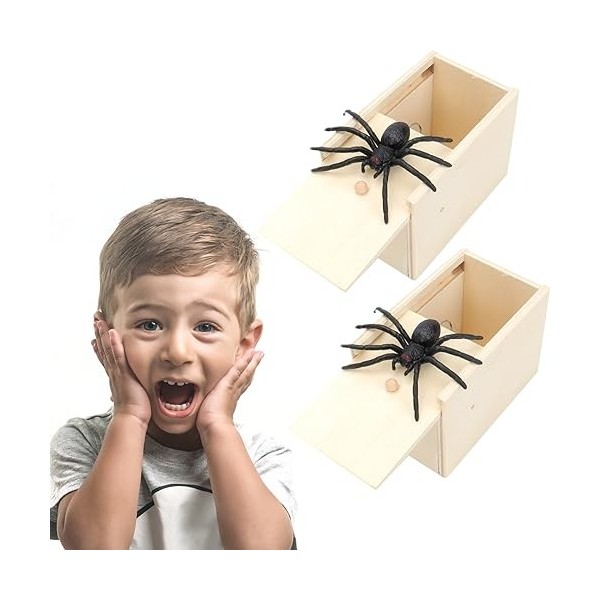Lot de 2 araignées en bois - 2 cordes surprise - Jouet daraignée - Jouet daraignée - Boîte daraignée - Boîte daraignée - 