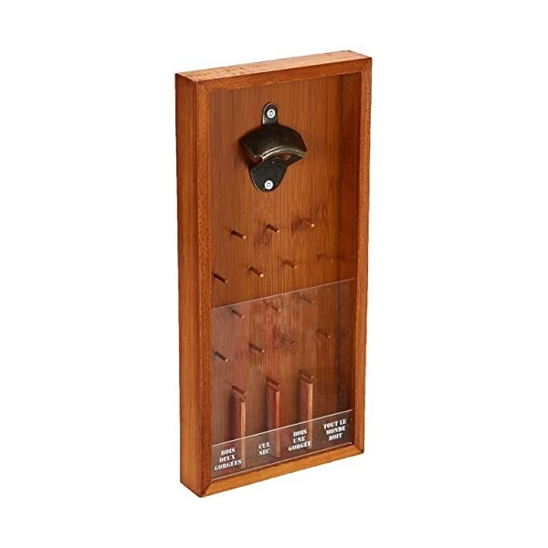 MISTER GADGET MG3144 Cadre Décapsuleur Jeu à boire Bois métal et plastique Marron et transparent H39,5 x 18,5 x 3,8 cm