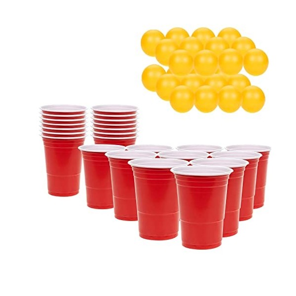 Relaxdays Set jeu beer pong, tapis de jeu, 12 verres à shots