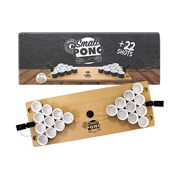 Original Small Pong Officiel | Mini Table Beer Pong en Bois | Qualité Premium | 1 Plateau Beer Pong en Bois | 2 Mini Lanceurs