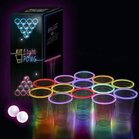 Original Light Beer Pong Kit Officiel | Kit Complet de Beer Pong Lumineux | Qualité Premium | 22 Gobelets Américains | 24 Sti