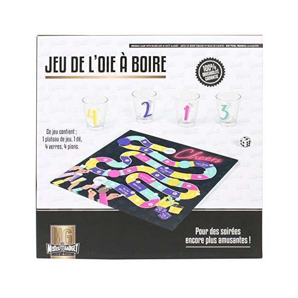 MISTER GADGET- Jeu à Boire Plateau et 4 Shooters, MG3289, Noir-Blanc-Violet-Jaune