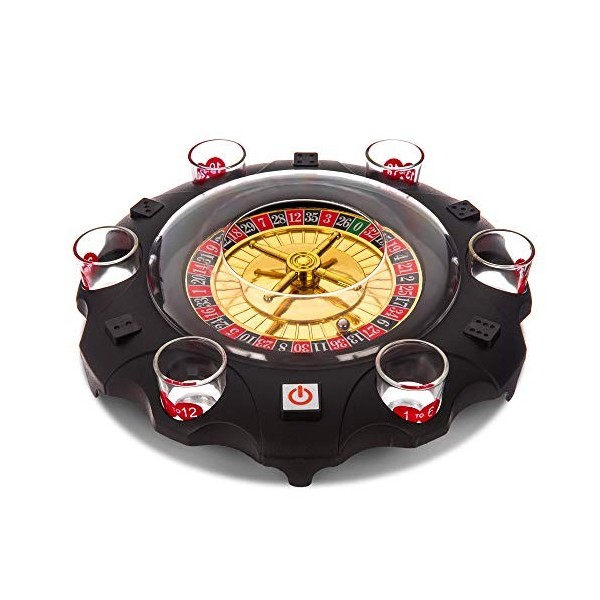 FiNeWaY Roulette électrique pour boire avec plateau tournant - Jeu de 6 jeux en verre - Casino pour adulte - Pour Noël, Nouve