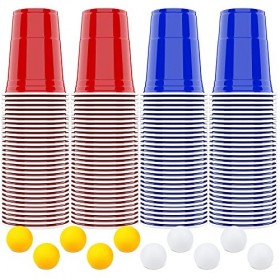 AOLUXLM Jeux à Boire Gobelets,100 American Tasses et 10 balles, 16oz/473ml Plastique Réutilisables gobelets de Fête Cadeau po