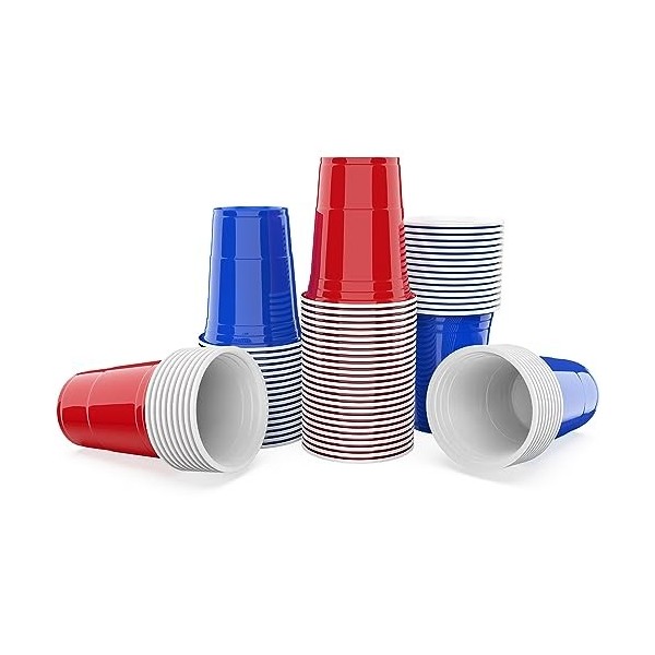 AOLUXLM Jeux à Boire Gobelets,100 American Tasses et 10 balles, 16oz/473ml Plastique Réutilisables gobelets de Fête Cadeau po