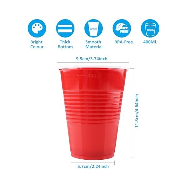 Vexillic Tasse de Bière Pong, 70 Pièces Jeux à Boire Gobelets 400ML American Tasses Réutilisables de Fête Cadeau pour Barbecu