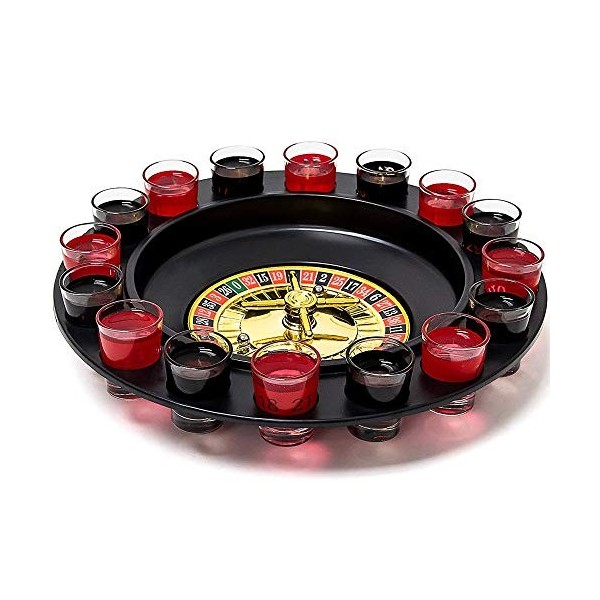 Wahou 32-G2-035 Jeu à boire Roulette Drinking game Noir rouge vert jaune et transparent Métal plastique et verre H7 x 31 x 31