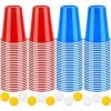 Frasheng réutilisables Tasse de bière Pong,100 Tasses 50 rouge + 50 bleu et 12 balles,Jeux à Boire Gobelets en Plastique, go