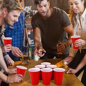 Frasheng réutilisables Tasse de bière Pong,100 Tasses 50 rouge + 50 bleu et 12 balles,Jeux à Boire Gobelets en Plastique, go
