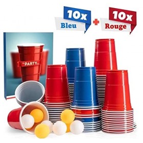 Gobelets Beer Pong - Set de fête avec [20x] gobelets de Haute qualité en Deux Couleurs - [4X] balles de ping-Pong incluses - 