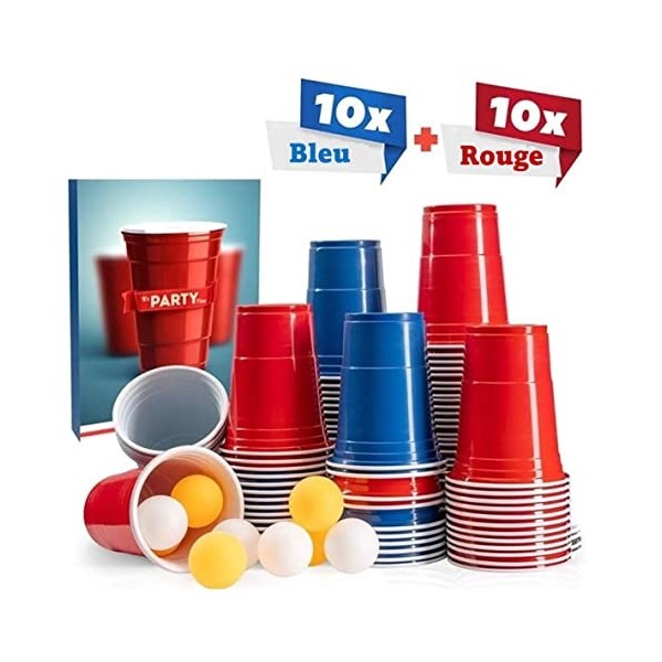 Gobelets Beer Pong - Set de fête avec [20x] gobelets de Haute qualité en Deux Couleurs - [4X] balles de ping-Pong incluses - 