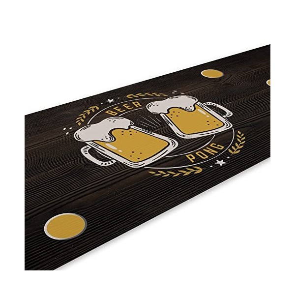 Set Beer Pong I 180 x 60 cm I Tapis de terrain au design électrique I Avec 22 gobelets et 6 balles de tennis de table I Jeu à