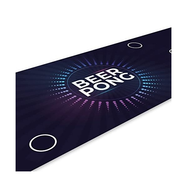 Set Beer Pong I 180 x 60 cm I Tapis de terrain au design électrique I Avec 22 gobelets et 6 balles de tennis de table I Jeu à