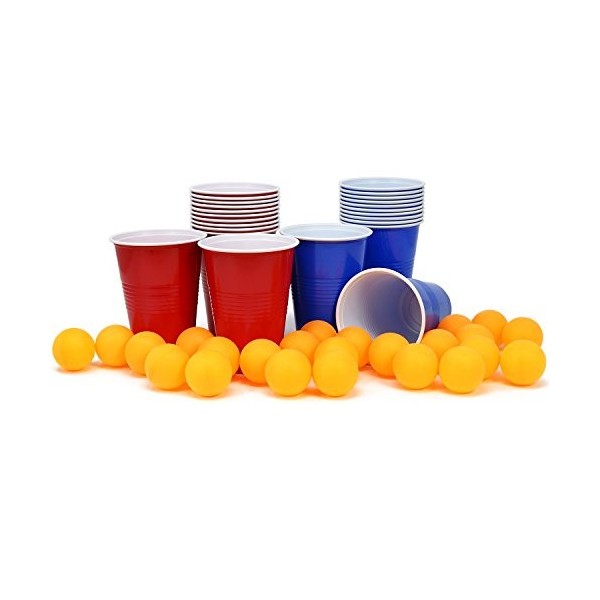 com-four® Ensemble Beer Pong 28 pièces - Jeu à Boire Beer Pong avec 24 gobelets et 4 balles - Jeu de société garçons Contre F