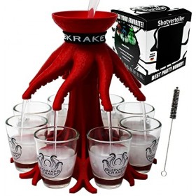 Schnapskrake ® Distributeur Boisson avec 8 Verres à Shot - pour Liqueur, Punch, Whisky, Rhum, Vodka | pour Apéro, Jeu à Boire