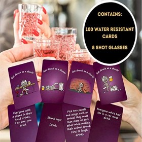 Get drunk as a skunk - Jeu amusant pour adultes pour les fêtes comprenant 8 verres à shot et 100 cartes résistantes à leau